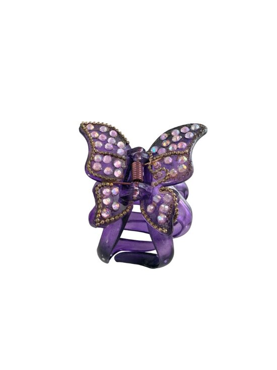 Vintage Lot 6 Purple Plastic Hair Claw Clips Rhinestones, Butterfly, Banana 80s
